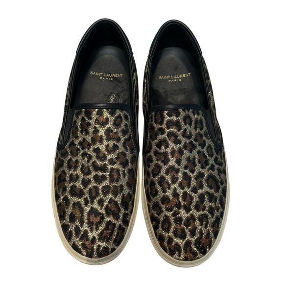 Saint Laurent Paris Gold Metallic Leopard Print Slip On Shoes Womens 39 / US 9 - Picture 1 of 8